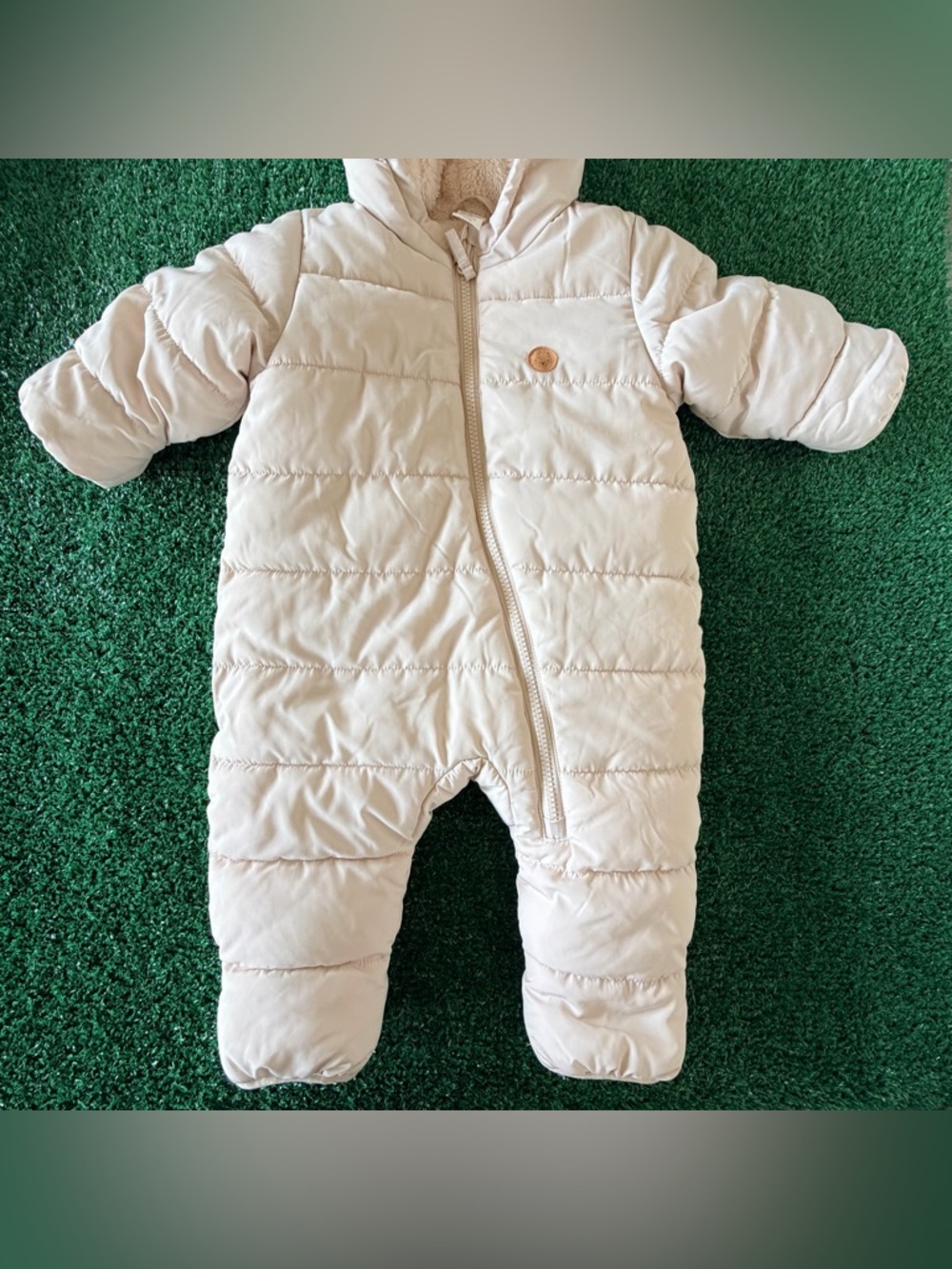 H&M Cream Quilted Puffer Baby One-Piece with Hood 6 months